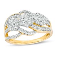 1.00 CT. T.W. Composite Diamond Three Stone Flower Bypass Ring in 10K Gold|Peoples Jewellers