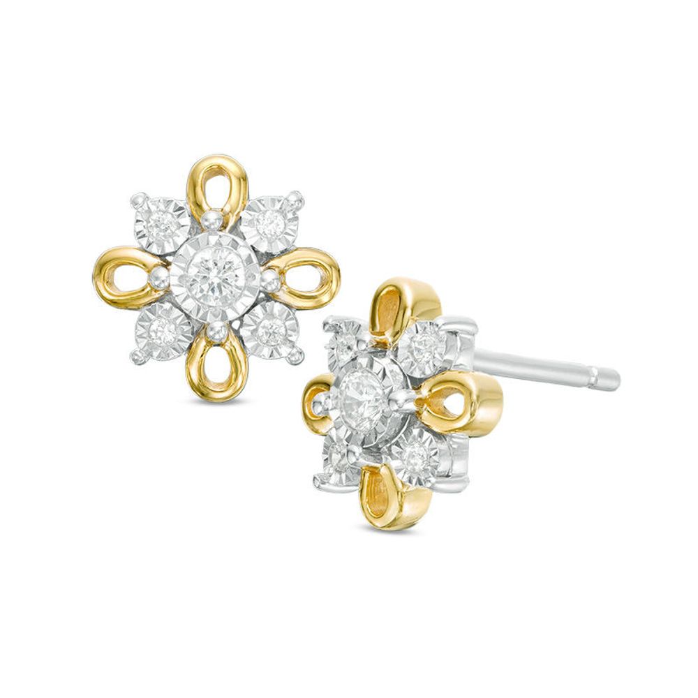 0.10 CT. T.W. Diamond Flower Stud Earrings in 10K Two-Tone Gold|Peoples Jewellers