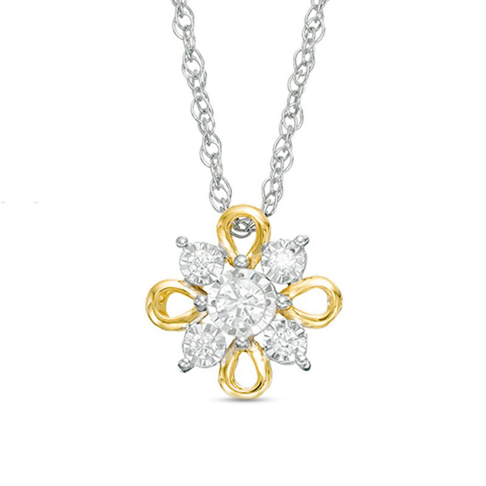 0.10 CT. T.W. Diamond Flower Pendant in 10K Two-Tone Gold|Peoples Jewellers