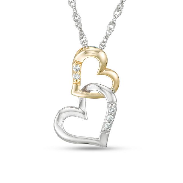 0.05 CT. T.W. Diamond Interlocking Hearts Pendant in 10K Two-Tone Gold|Peoples Jewellers