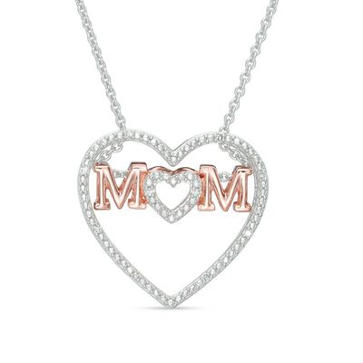 Diamond Accent "MOM" Heart Pendant in Sterling Silver and 14K Rose Gold Plate|Peoples Jewellers