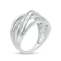 0.50 CT. T.W. Baguette and Round Diamond Crossover Band in Sterling Silver|Peoples Jewellers