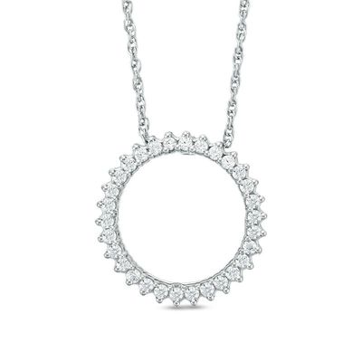 0.25 CT. T.W. Diamond Sunburst Circle Pendant in 10K White Gold|Peoples Jewellers