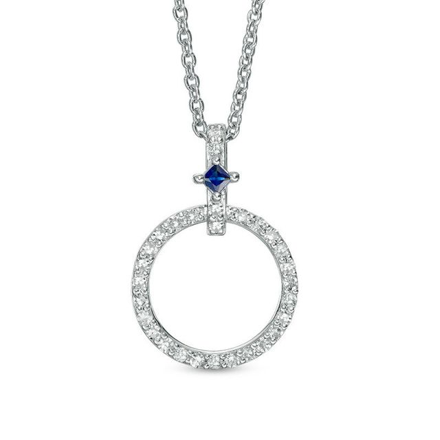 Vera Wang Love Collection 0.23 CT. T.W. Diamond and Princess-Cut Blue Sapphire Circle Pendant in Sterling Silver - 19"|Peoples Jewellers