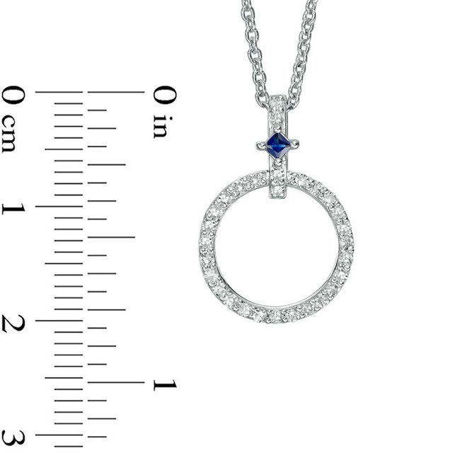 Vera Wang Love Collection 0.23 CT. T.W. Diamond and Princess-Cut Blue Sapphire Circle Pendant in Sterling Silver - 19"|Peoples Jewellers