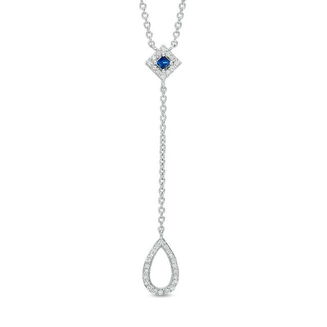 Vera Wang Love Collection 0.15 CT. T.W. Diamond and Princess-Cut Blue Sapphire "Y" Necklace in Sterling Silver - 19"|Peoples Jewellers