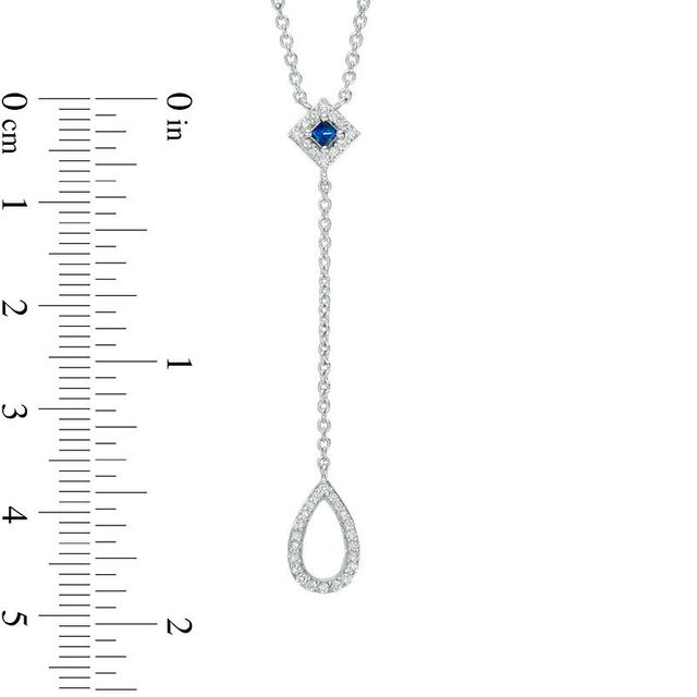 Vera Wang Love Collection 0.15 CT. T.W. Diamond and Princess-Cut Blue Sapphire "Y" Necklace in Sterling Silver - 19"|Peoples Jewellers