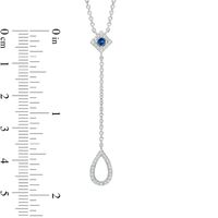 Vera Wang Love Collection 0.15 CT. T.W. Diamond and Princess-Cut Blue Sapphire "Y" Necklace in Sterling Silver - 19"|Peoples Jewellers