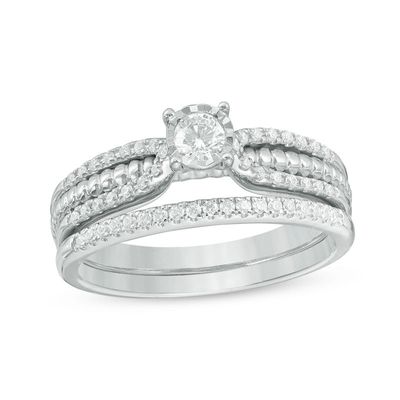 0.33 CT. T.W. Diamond Rope Multi-Row Shank Bridal Set in 10K White Gold|Peoples Jewellers