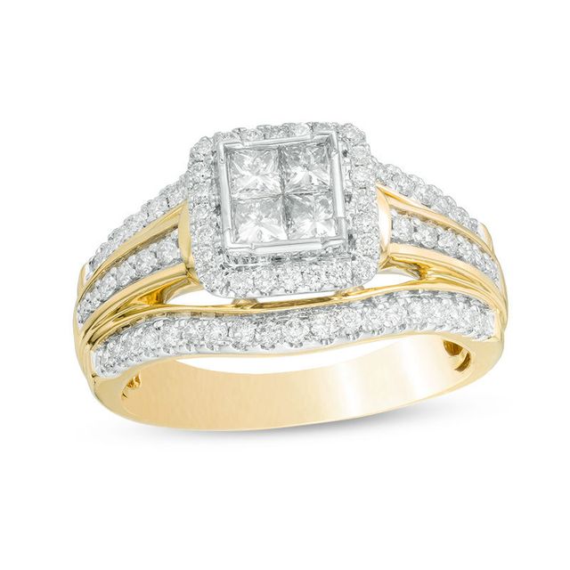 1.00 CT. T.W. Quad Princess-Cut Diamond Frame Multi-Row Engagement Ring in 10K Gold|Peoples Jewellers