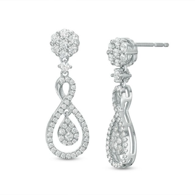 0.50 CT. T.W. Diamond Flower Composite Teardrop Infinity Drop Earrings in 10K White Gold|Peoples Jewellers