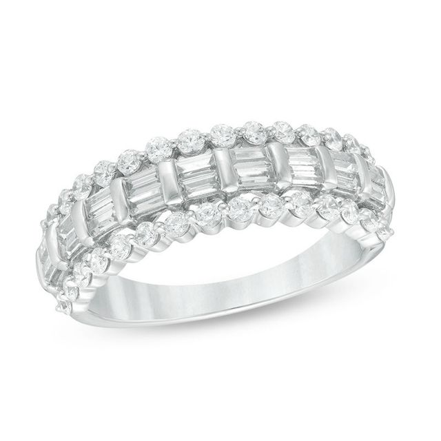 1.00 CT. T.W. Baguette and Round Diamond Ladder Anniversary Band in 10K White Gold|Peoples Jewellers