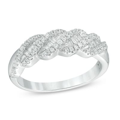 0.38 CT. T.W. Baguette and Round Diamond Wave Anniversary Band in 10K White Gold|Peoples Jewellers