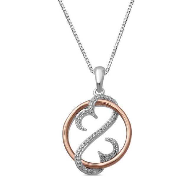 Open Hearts by Jane Seymour™ 0.10 CT. T.W. Diamond Intertwining Circle Pendant in Sterling Silver and 10K Rose Gold