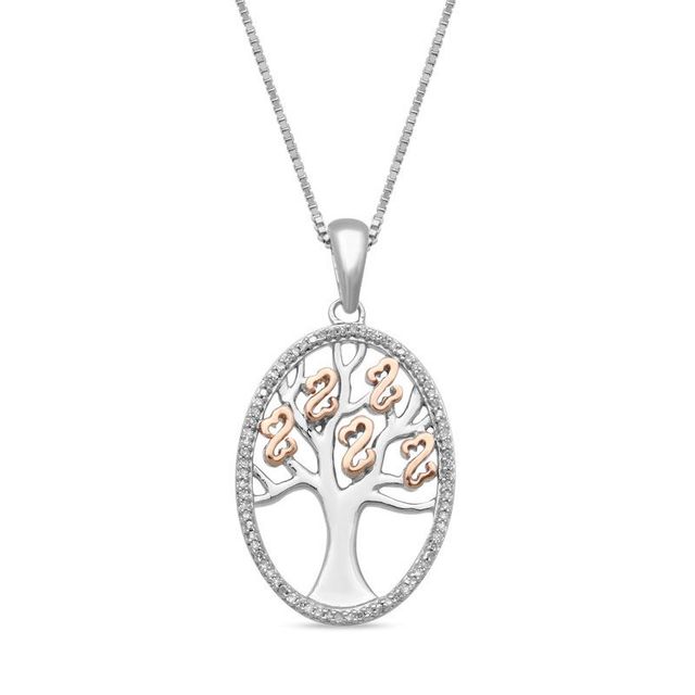 Open Hearts by Jane Seymour™ 0.10 CT. T.W. Diamond Family Tree Oval Pendant in Sterling Silver and 10K Rose Gold|Peoples Jewellers