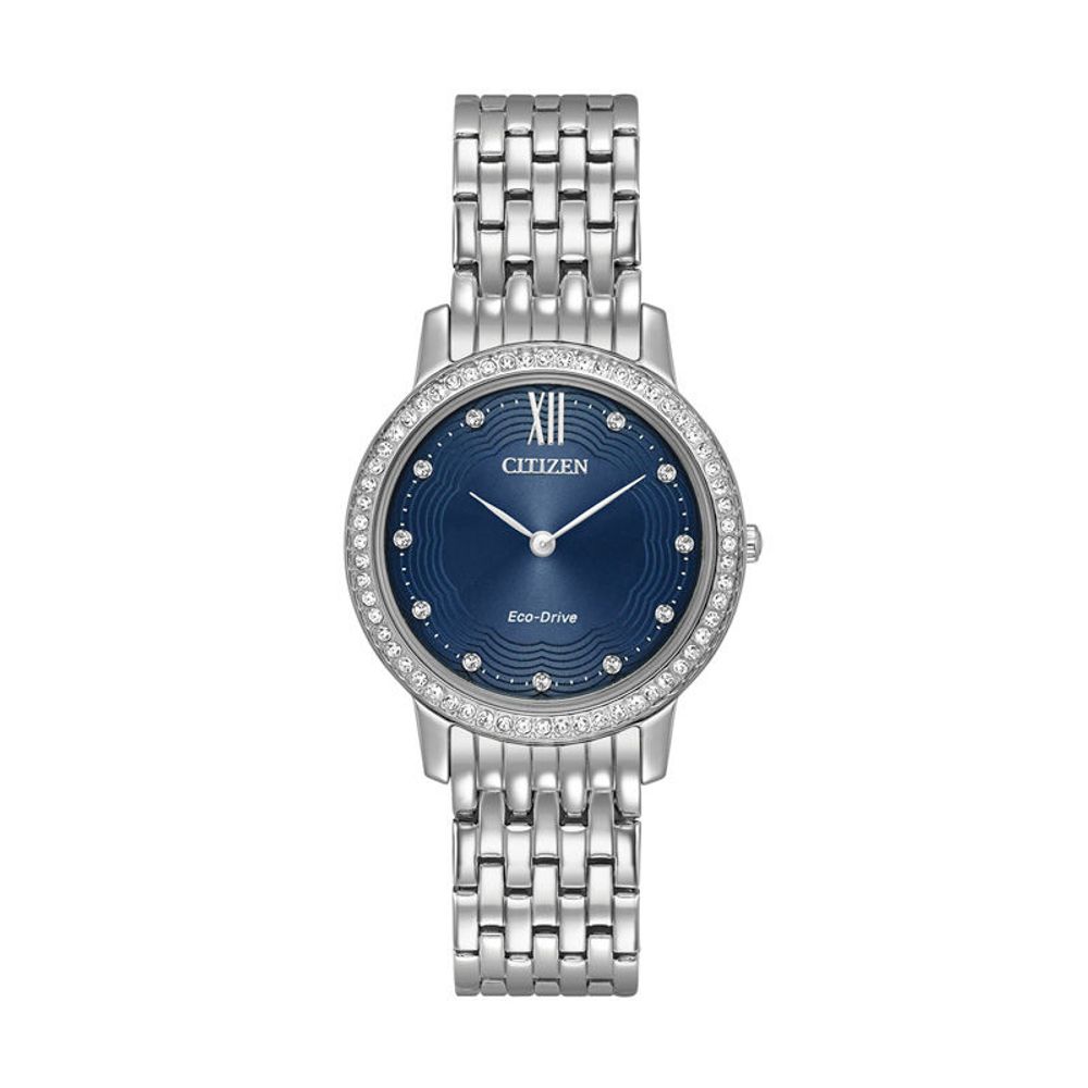 Ladies' Citizen Eco-Drive® Silhouette Crystal Accent Watch with Blue Dial (Model: EX1480-58L)|Peoples Jewellers