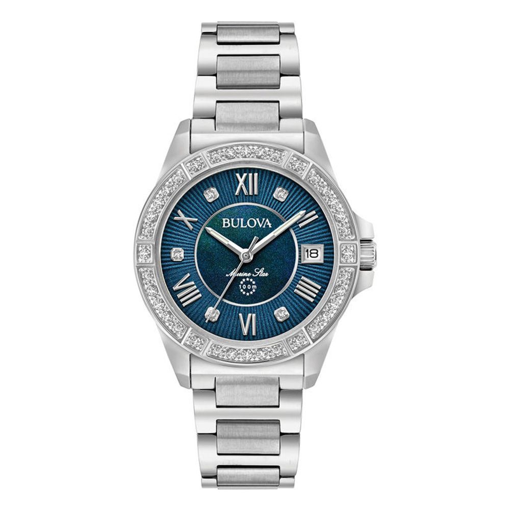 Ladies' Bulova Marine Star Diamond Accent Watch with Blue Mother-of-Pearl Dial (Model: 96R215)|Peoples Jewellers