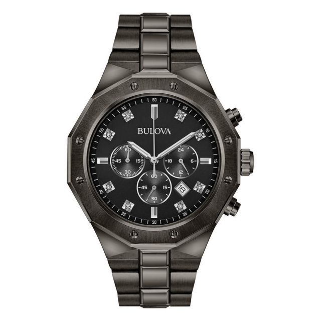 Men's Bulova Classic Chronograph Diamond Accent Grey IP Watch with Black Dial (Model: 98D142)|Peoples Jewellers
