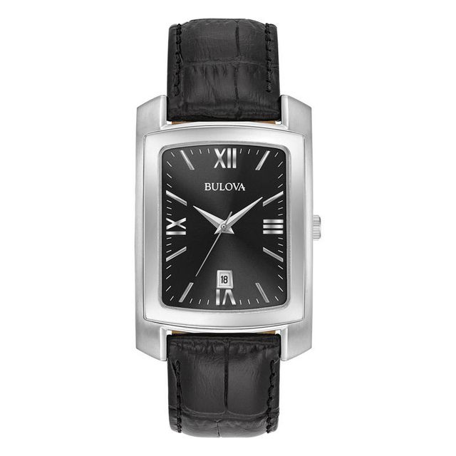 Men's Bulova Classic Strap Watch with Black Rectangular Dial (Model: 96B269)|Peoples Jewellers