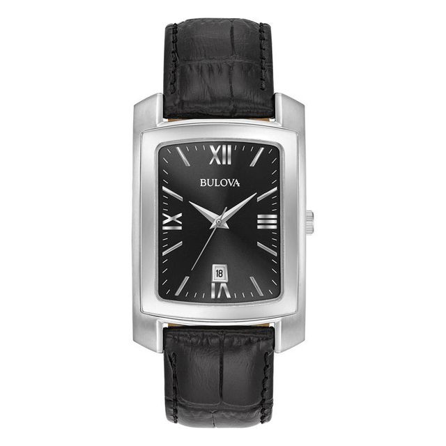 Men's Bulova Classic Strap Watch with Black Rectangular Dial (Model: 96B269)