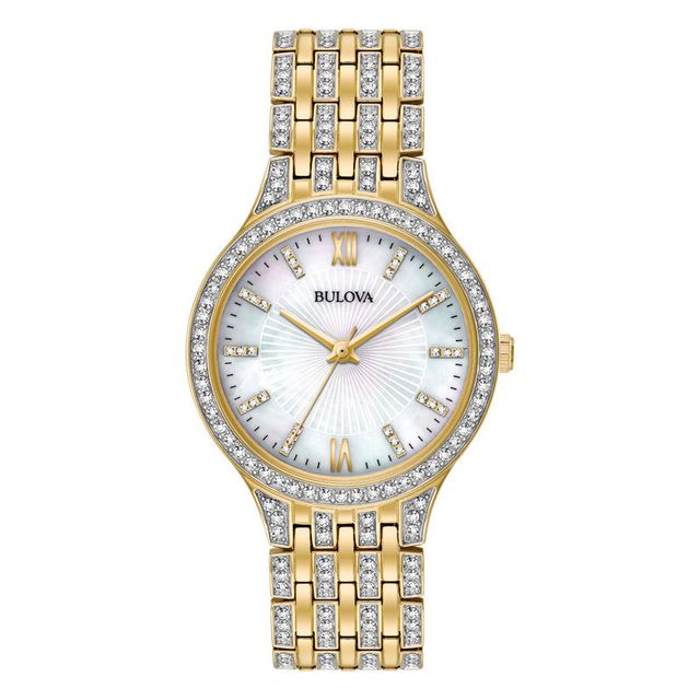 Ladies' Bulova Crystal Accent Gold-Tone Watch with Mother-of-Pearl Dial (Model: 98L234)|Peoples Jewellers