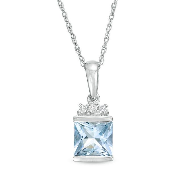 6.0mm Princess-Cut Aquamarine and Diamond Accent Trio Drop Pendant in 10K White Gold