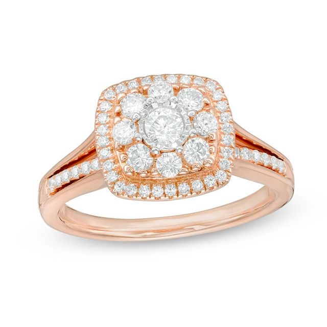 0.45 CT. T.W. Composite Diamond Cushion Frame Engagement Ring in 10K Rose Gold|Peoples Jewellers