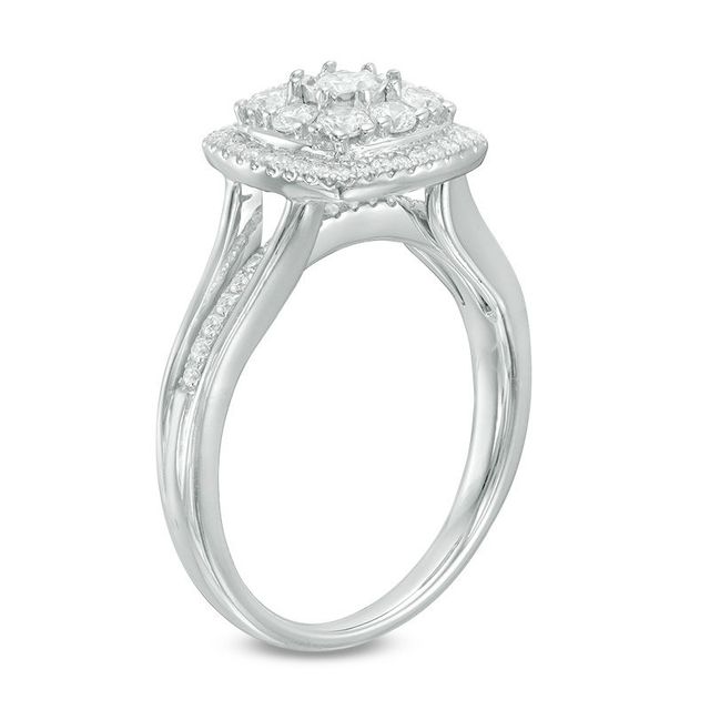0.45 CT. T.W. Composite Diamond Cushion Frame Engagement Ring in 10K White Gold|Peoples Jewellers