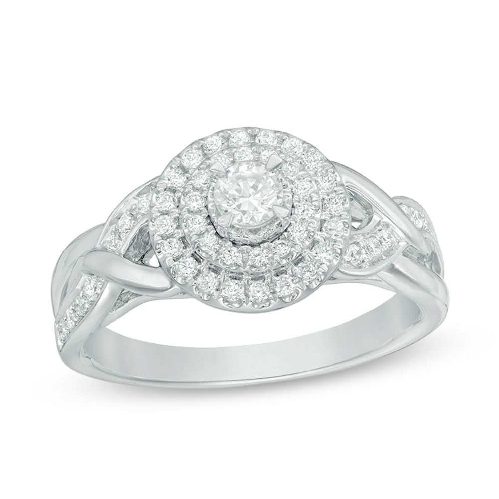 0.50 CT. T.W. Diamond Double Frame Engagement Ring in 10K White Gold|Peoples Jewellers