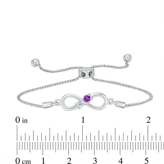 Couple’s Simulated Birthstone Infinity Bolo Bracelet in Sterling Silver (2 Stones)