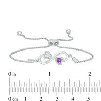 Couple’s Simulated Birthstone Double Heart Infinity Bolo Bracelet in Sterling Silver (2 Stones) - 8.0"|Peoples Jewellers