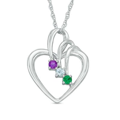 Mother's Simulated Birthstone Triple Loop Heart Pendant in Sterling Silver (3 Stones)|Peoples Jewellers