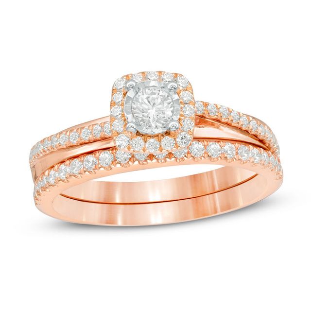 0.45 CT. T.W. Diamond Cushion Frame Bridal Set in 10K Rose Gold