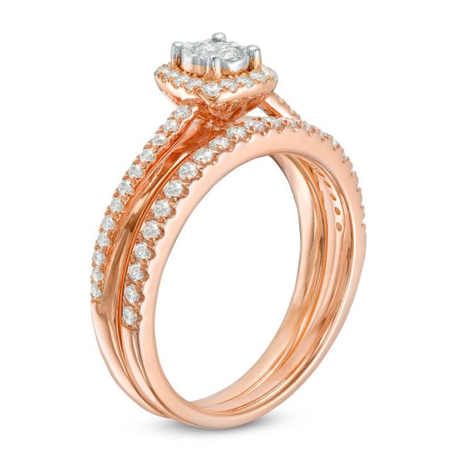 0.45 CT. T.W. Diamond Cushion Frame Bridal Set in 10K Rose Gold|Peoples Jewellers