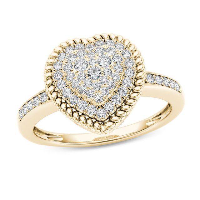 0.23 CT. T.W. Multi-Diamond Heart-Shaped Rope Frame Ring in 10K Gold|Peoples Jewellers