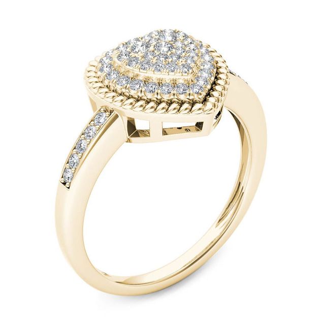 0.23 CT. T.W. Multi-Diamond Heart-Shaped Rope Frame Ring in 10K Gold|Peoples Jewellers