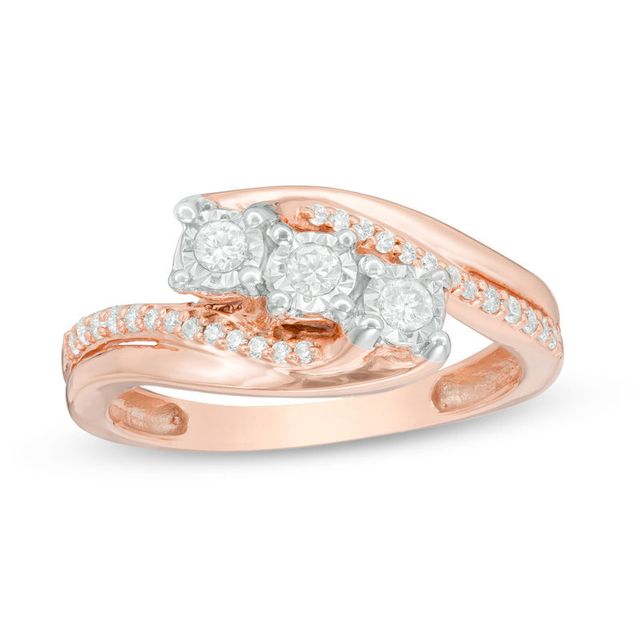 0.25 CT. T.W. Diamond Past Present Future® Bypass Engagement Ring in 10K Rose Gold