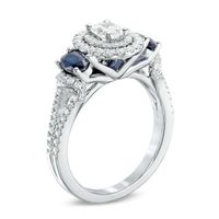 Vera Wang Love Collection 0.70 CT. T.W. Oval Diamond and Blue Sapphire Three Stone Ring in 14K White Gold|Peoples Jewellers