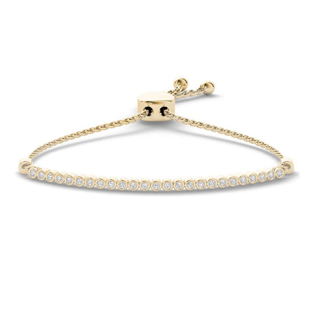 0.09 CT. T.W. Diamond Bar Bolo Bracelet in Sterling Silver with 14K Gold Plate - 9.0"|Peoples Jewellers