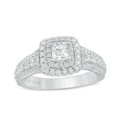 Vera Wang Love Collection 0.95 CT. T.W. Princess-Cut Diamond Double Frame Engagement Ring in 14K White Gold|Peoples Jewellers