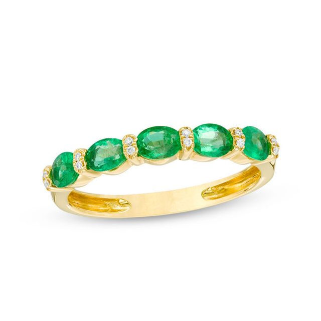 Sideways Oval Emerald and Diamond Accent Alternating Band in 10K Gold|Peoples Jewellers