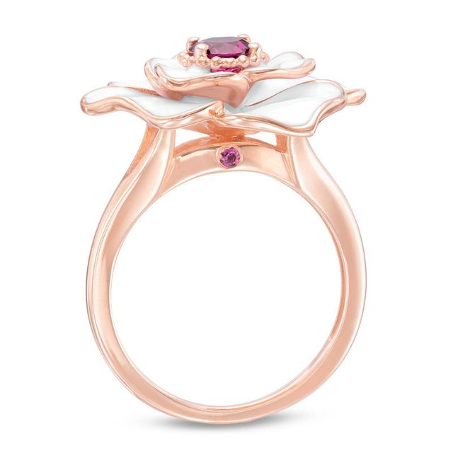 Blöem Rhodolite Garnet with White Enamel Rose Ring in 10K Rose Gold|Peoples Jewellers