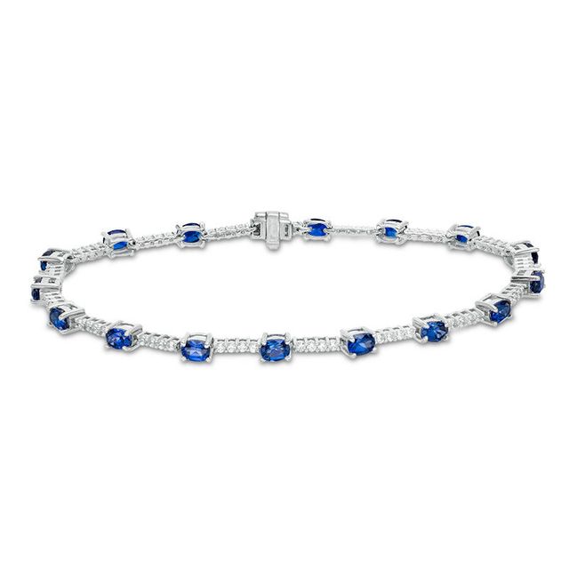 Oval Lab-Created Ceylon and White Sapphire Bar Bracelet in Sterling Silver|Peoples Jewellers