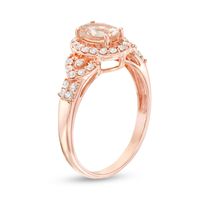 Oval Morganite and White Topaz Frame Petal-Sides Double Row Ring in 10K Rose Gold|Peoples Jewellers