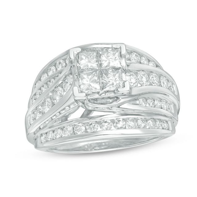 1.95 CT. T.W. Quad Princess-Cut Diamond Multi-Row Engagement Ring in 14K White Gold|Peoples Jewellers