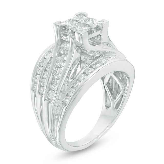 1.95 CT. T.W. Quad Princess-Cut Diamond Multi-Row Engagement Ring in 14K White Gold|Peoples Jewellers