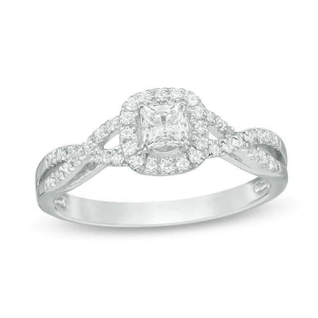 0.50 CT. T.W. Princess-Cut Diamond Frame Twist Engagement Ring in 14K White Gold|Peoples Jewellers