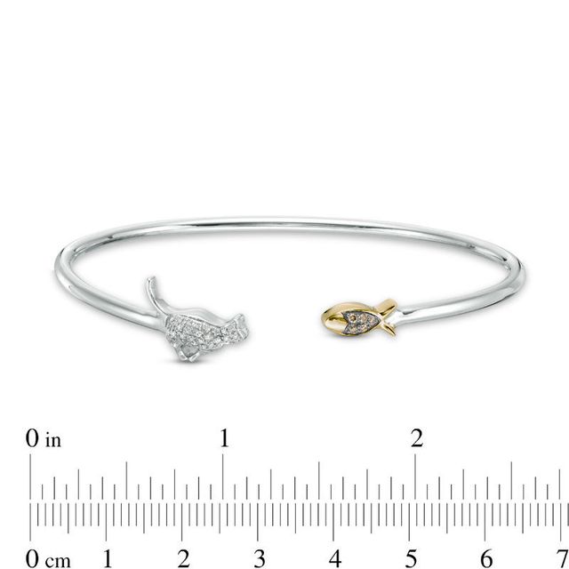 0.12 CT. T.W. Champagne and White Diamond Cat and Fish Flex Bangle in Sterling Silver and 10K Gold