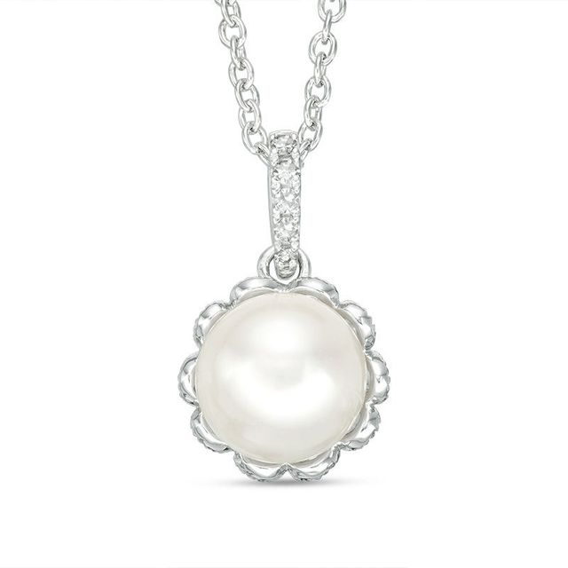 Vera Wang Love Collection 7.5-8.0mm Freshwater Cultured Pearl and Diamond Accent Pendant in Sterling Silver-19"|Peoples Jewellers