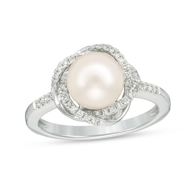 Vera Wang Love Collection 8.0-8.5mm Freshwater Cultured Pearl 0.14 CT. T.W. Diamond Ring in Sterling Silver|Peoples Jewellers